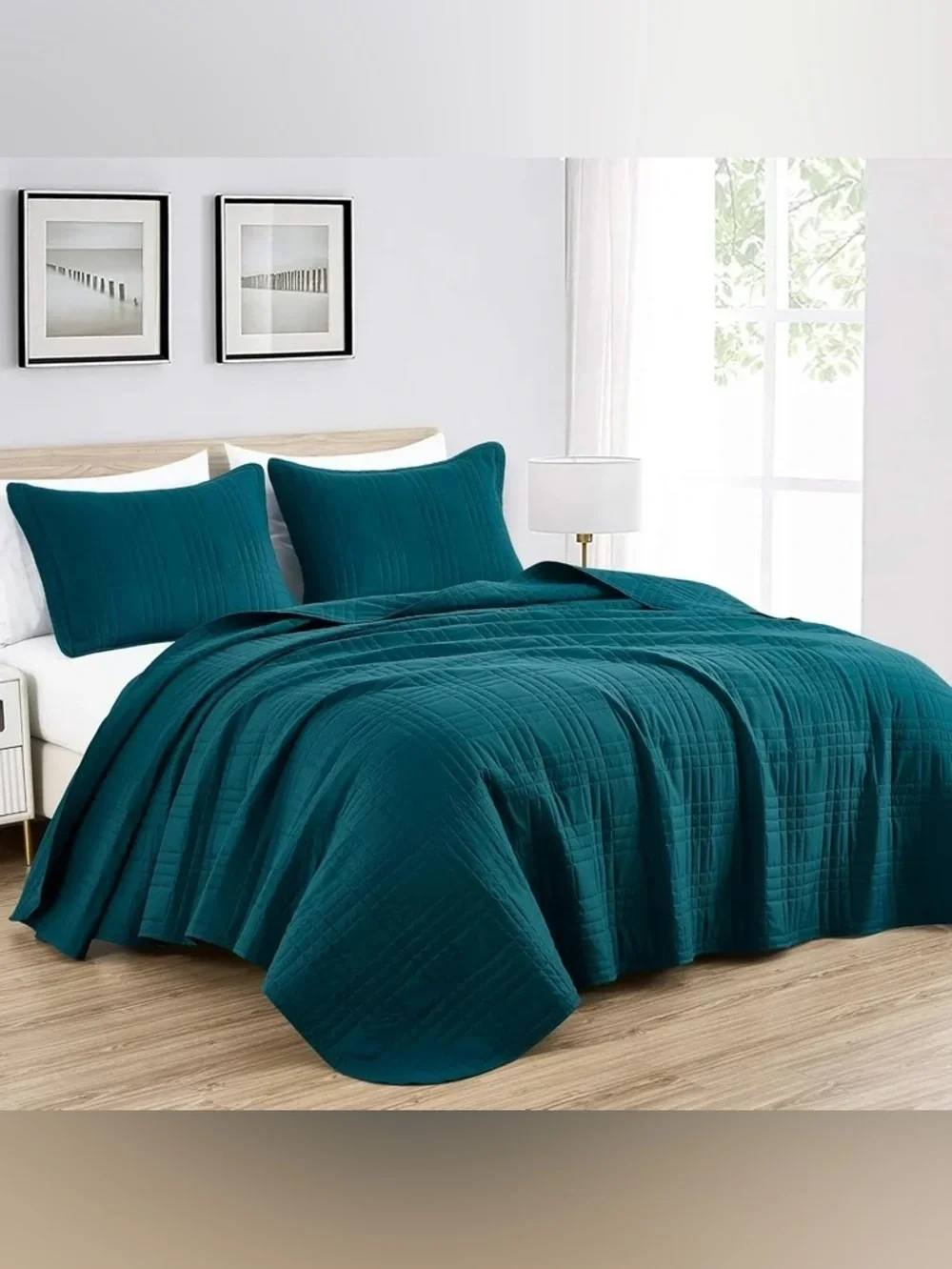 Teal king 3 piece Quilted Bedspread Set